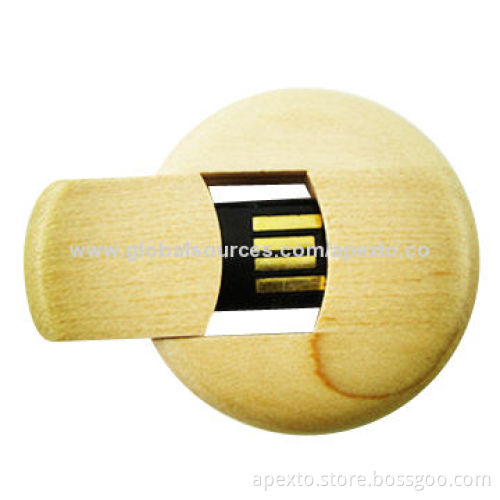 Wood Circle USB Flash Drives, Customized Packaging Types/Logos Accepted, 256MB to 32GB